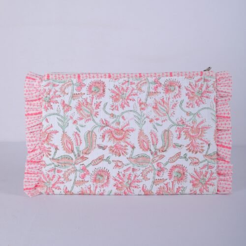 Protective Cotton Quilted Laptop Sleeves With Frills In White & Pink - Image 6
