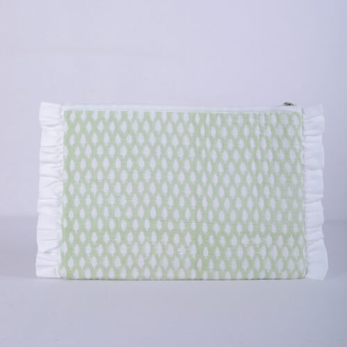 Elegant Design Cotton Quilted Laptop Sleeves With Frills In Green - Image 6