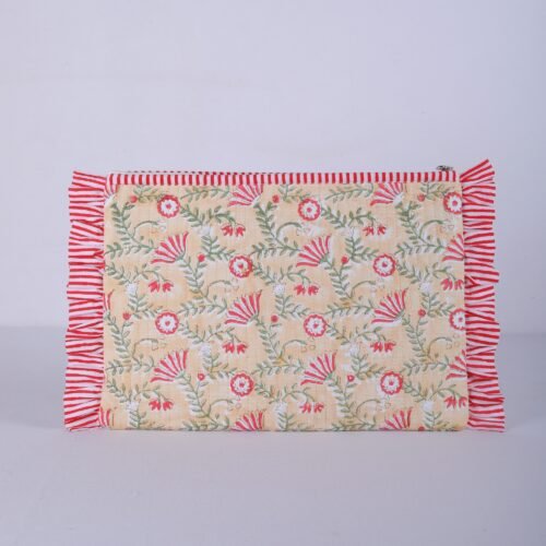 Bloom Block Printed Cotton Quilted Laptop Sleeves With Frills In Peach - Image 6