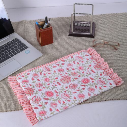 Elegant Cotton Block Printed Laptop Sleeves With Frills - Image 6