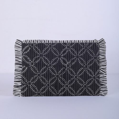 Office Essential Cotton Quilted laptop Sleeves With Frills In Black - Image 6