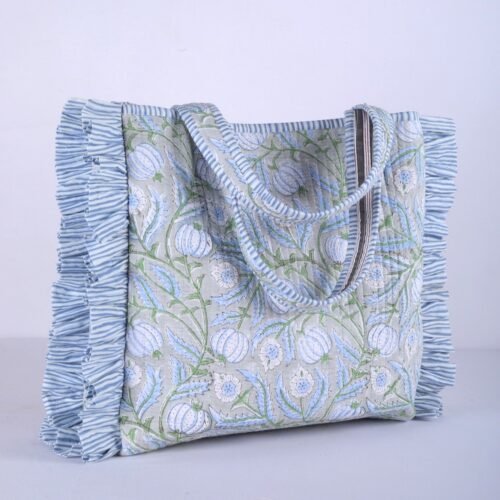 Daily Purpose Anaar Jaal Printed Cotton Quilted Frills Tote Bag - Image 3
