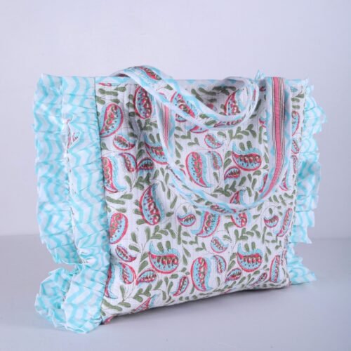 Grace with Frills Cotton Quilted Tote Bag In Multicolor - Image 3