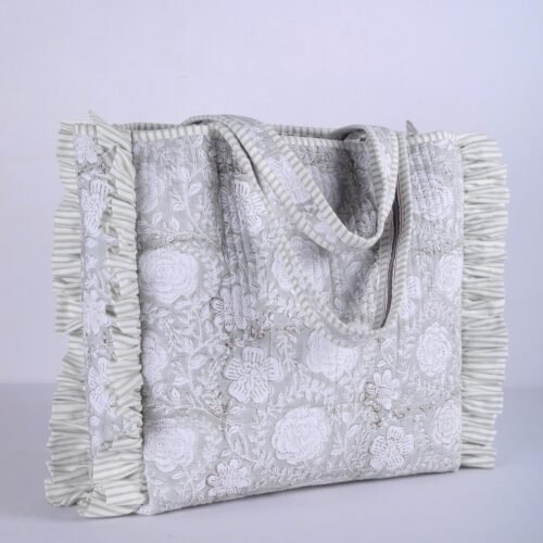 Frill & Flora Cotton Quilted Tote Bag In Grey - Image 3