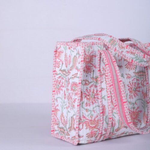 Blush Bloom Block Print Tote Bag In Pink & White - Image 3