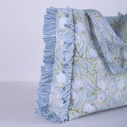 Daily Purpose Anaar Jaal Printed Cotton Quilted Frills Tote Bag - Image 4