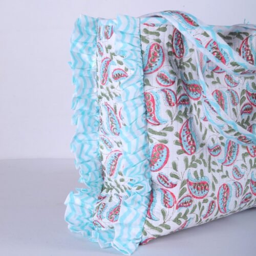 Grace with Frills Cotton Quilted Tote Bag In Multicolor - Image 4