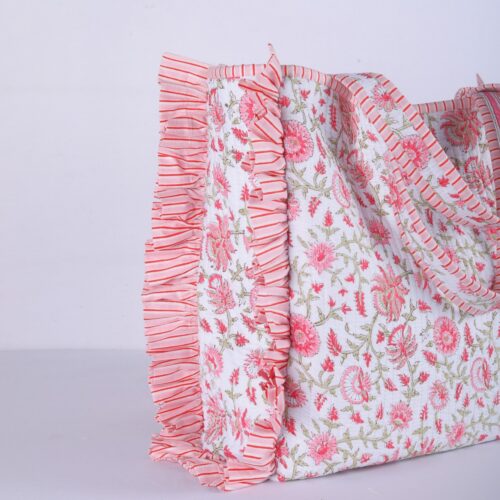 Elegant Frills Cotton Block Printed Tote Bag - Image 4