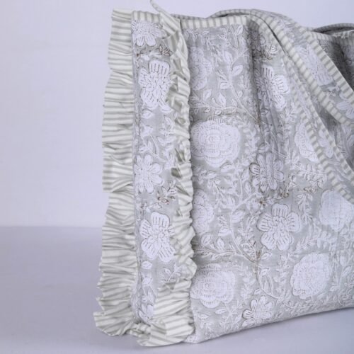 Frill & Flora Cotton Quilted Tote Bag In Grey - Image 4