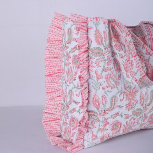 The Frilled Garden Block Printed Cotton Quilted Tote Bag - Image 4