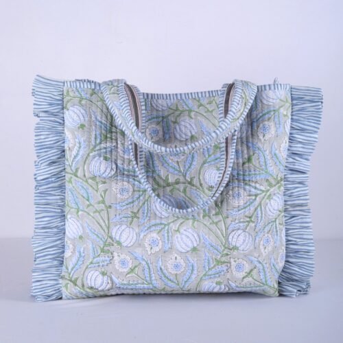 Daily Purpose Anaar Jaal Printed Cotton Quilted Frills Tote Bag - Image 5
