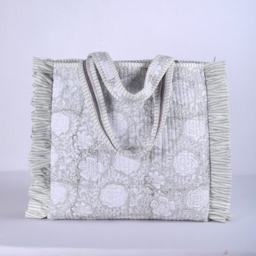 Frill & Flora Cotton Quilted Tote Bag In Grey - Image 6