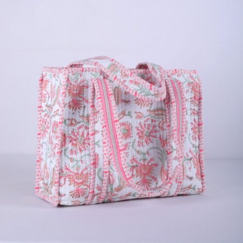 Blush Bloom Block Print Tote Bag In Pink & White - Image 7