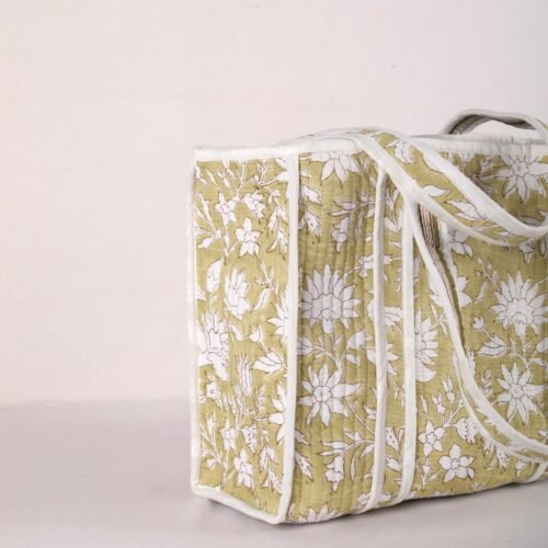 Floral Jaal Block Printed Tote Bag In Sage Green - Image 5