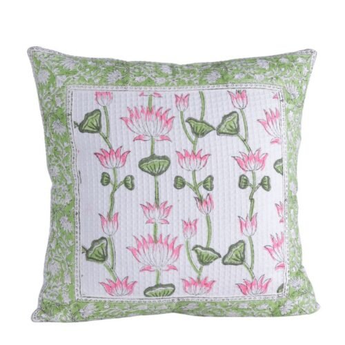 Meditative Lotus Design Block Printed Cotton Waffle Cushion Cover - Image 3