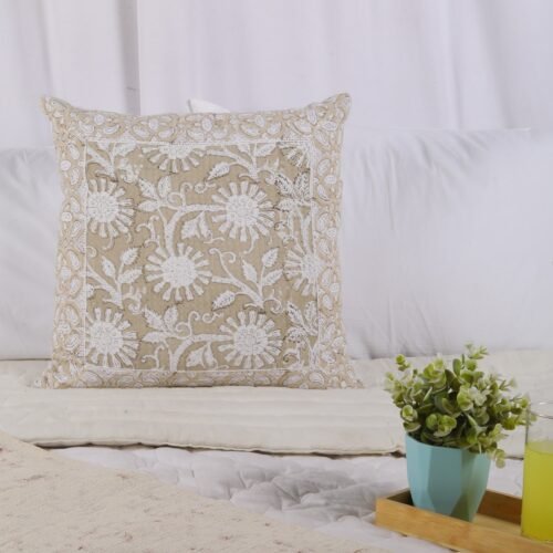 Modern Cotton Waffle Texture Block Printed Floral Style Cushion Cover - Image 4