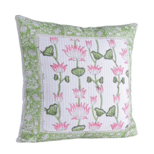 Meditative Lotus Design Block Printed Cotton Waffle Cushion Cover - Image 4