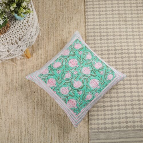 Soft & Comfortable Block Printed Cotton Waffle Cushion Cover In Anaar Jaal Design - Image 5