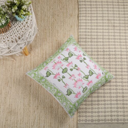 Meditative Lotus Design Block Printed Cotton Waffle Cushion Cover - Image 5