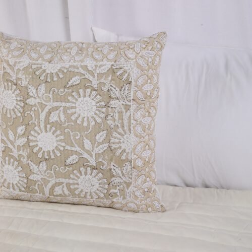 Modern Cotton Waffle Texture Block Printed Floral Style Cushion Cover - Image 6