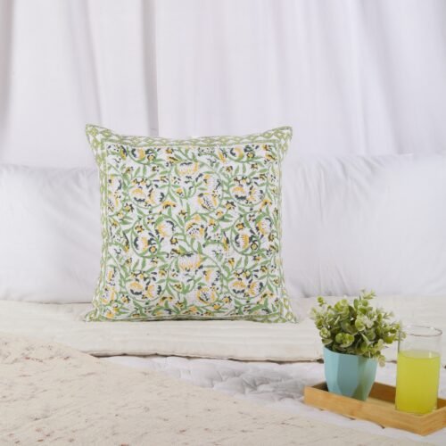 Jaal Print Block Printed Cotton Waffle Cushion Cover - Image 6
