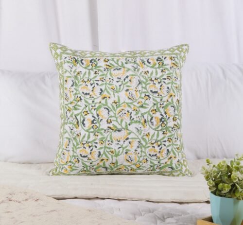 Jaal Print Block Printed Cotton Waffle Cushion Cover