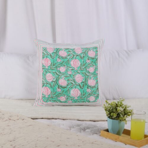Soft & Comfortable Block Printed Cotton Waffle Cushion Cover In Anaar Jaal Design - Image 6
