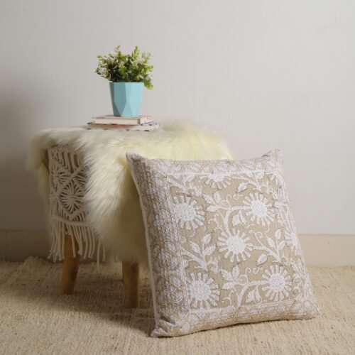 Modern Cotton Waffle Texture Block Printed Floral Style Cushion Cover - Image 7