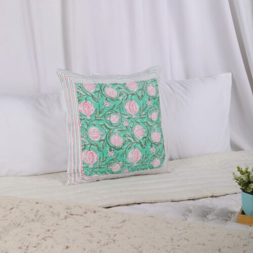 Soft & Comfortable Block Printed Cotton Waffle Cushion Cover In Anaar Jaal Design - Image 7