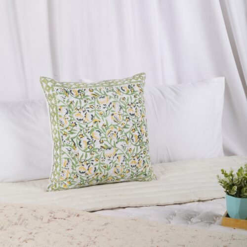 Jaal Print Block Printed Cotton Waffle Cushion Cover - Image 7
