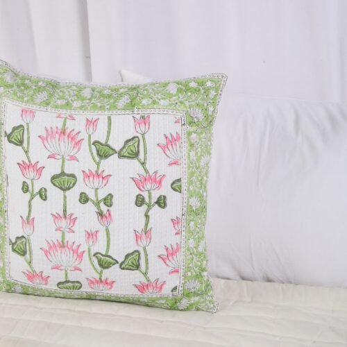 Meditative Lotus Design Block Printed Cotton Waffle Cushion Cover - Image 8