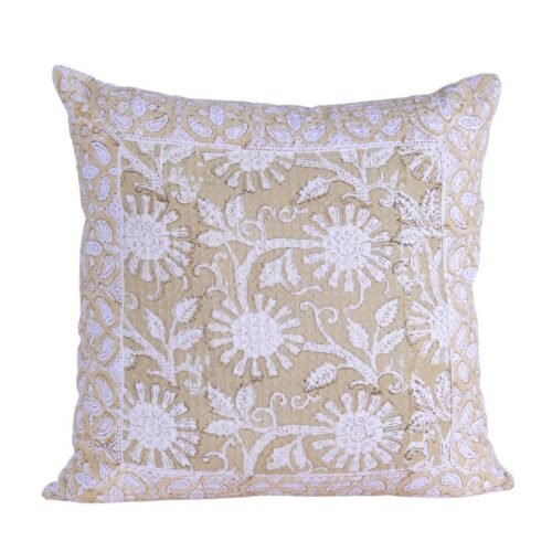 Modern Cotton Waffle Texture Block Printed Floral Style Cushion Cover - Image 9