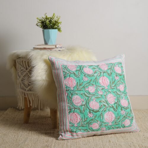 Soft & Comfortable Block Printed Cotton Waffle Cushion Cover In Anaar Jaal Design - Image 9