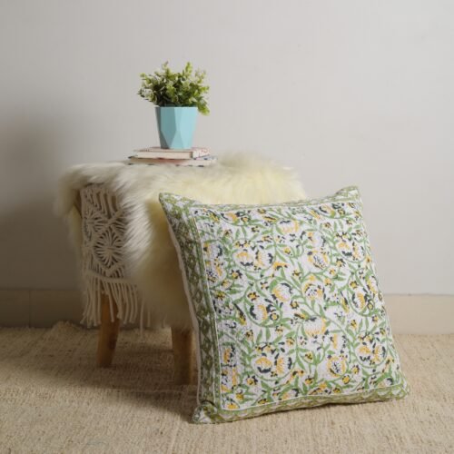 Jaal Print Block Printed Cotton Waffle Cushion Cover - Image 9