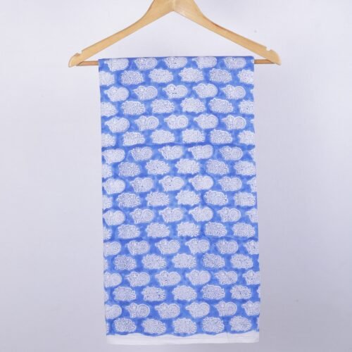 Hand Block Printed Cotton Fabric With Buta Design In Blue - Image 2