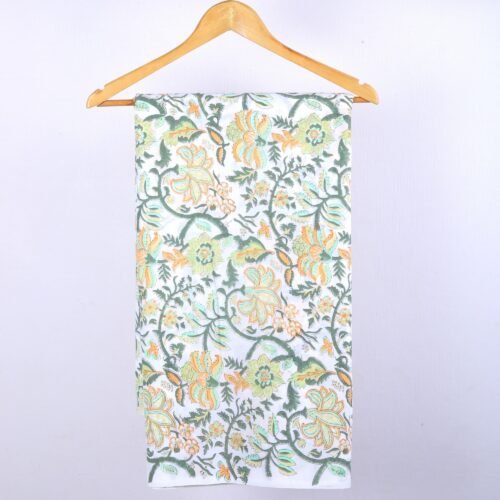Floral Jaal Hand Block Printed Cotton Fabric In Green - Image 2