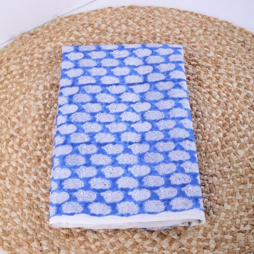 Hand Block Printed Cotton Fabric With Buta Design In Blue - Image 3