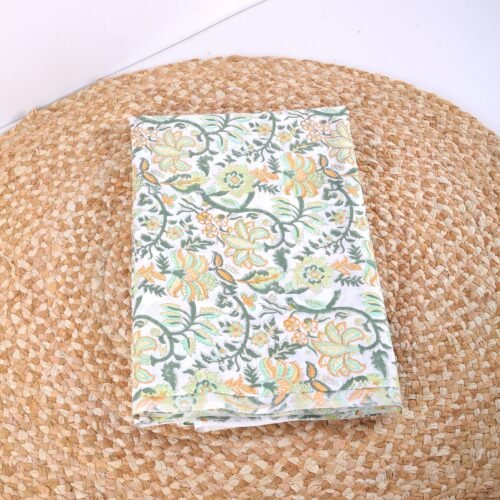 Floral Jaal Hand Block Printed Cotton Fabric In Green - Image 3