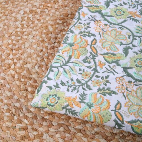 Floral Jaal Hand Block Printed Cotton Fabric In Green - Image 4