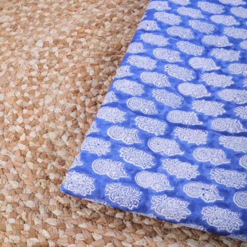 Hand Block Printed Cotton Fabric With Buta Design In Blue - Image 4
