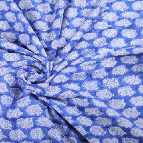 Hand Block Printed Cotton Fabric With Buta Design In Blue - Image 5