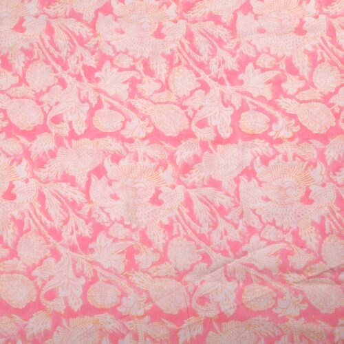 Floral Jaal Hand Block Printed Cotton Fabric In Soft Pink