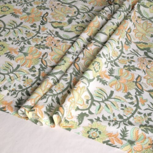 Floral Jaal Hand Block Printed Cotton Fabric In Green - Image 7
