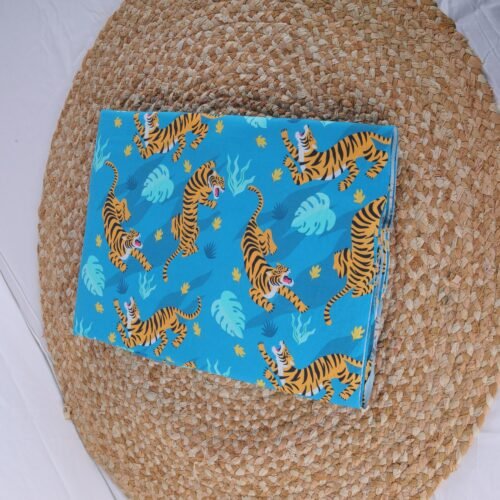 Tiger World Printed Cotton Fabric In Sky-Blue Fashionable - Image 3