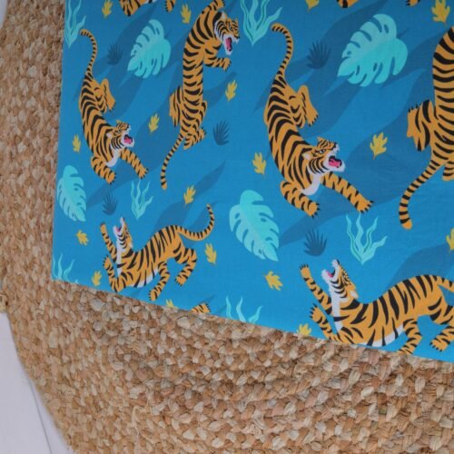 Tiger World Printed Cotton Fabric In Sky-Blue Fashionable - Image 4