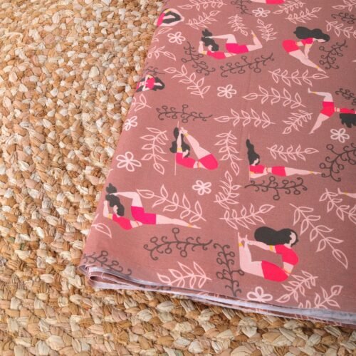 Dusty Rose Cotton Cloth In Yoga Girl Style Printed Designer Fabric - Image 4