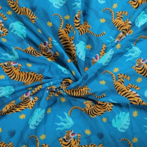 Tiger World Printed Cotton Fabric In Sky-Blue Fashionable - Image 6