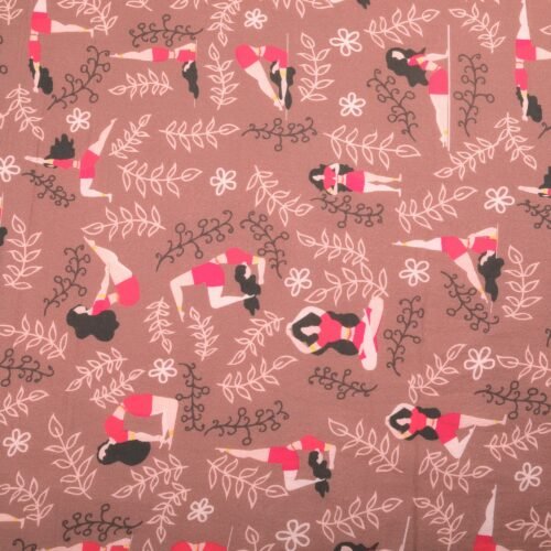 Dusty Rose Cotton Cloth In Yoga Girl Style Printed Designer Fabric