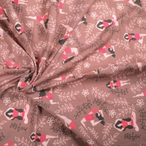 Dusty Rose Cotton Cloth In Yoga Girl Style Printed Designer Fabric - Image 7