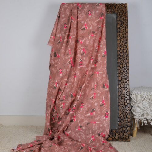 Dusty Rose Cotton Cloth In Yoga Girl Style Printed Designer Fabric - Image 8